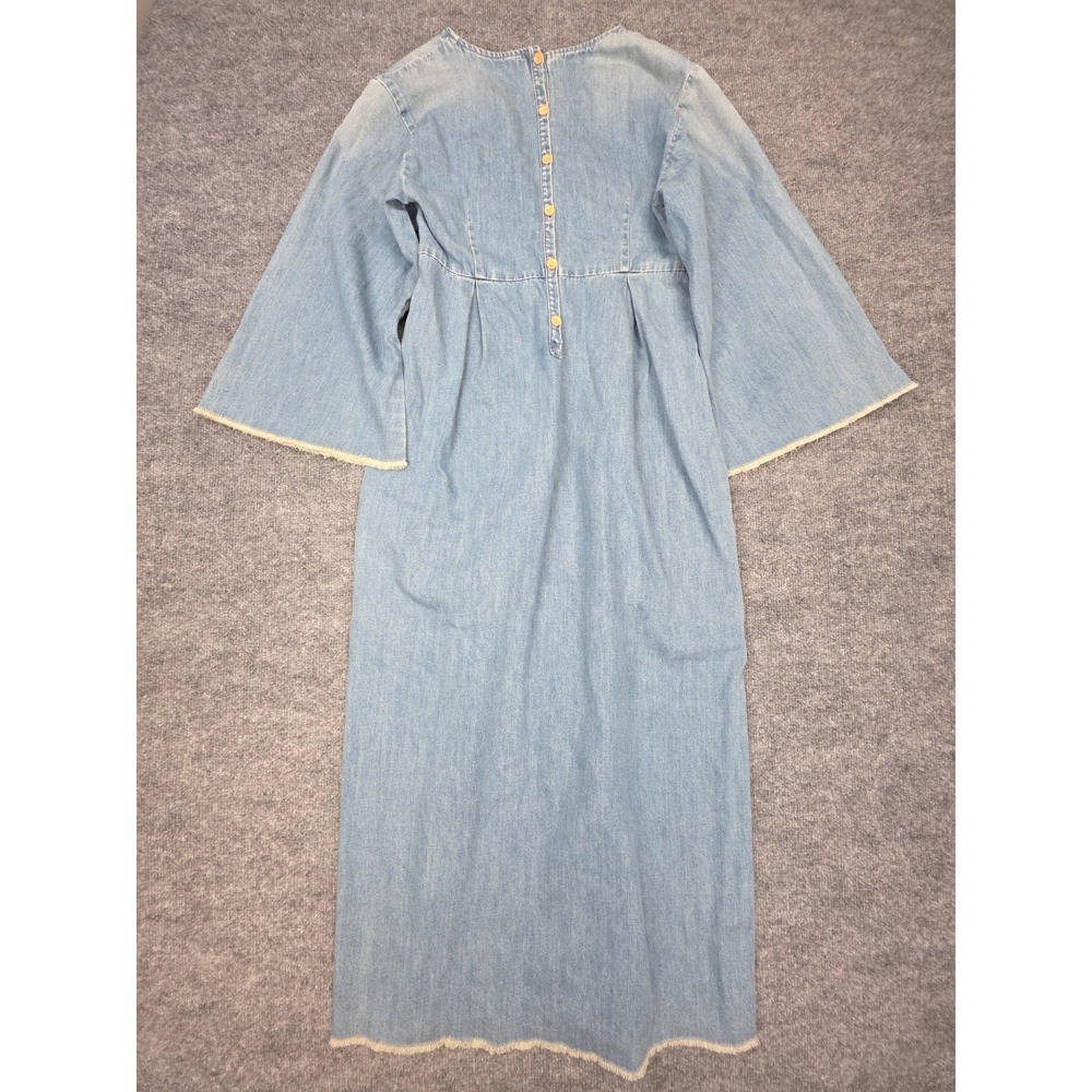 Happy Haus Denim Bell Sleeve Dress Organic Cotton Size 38 Medium Blue Peasant